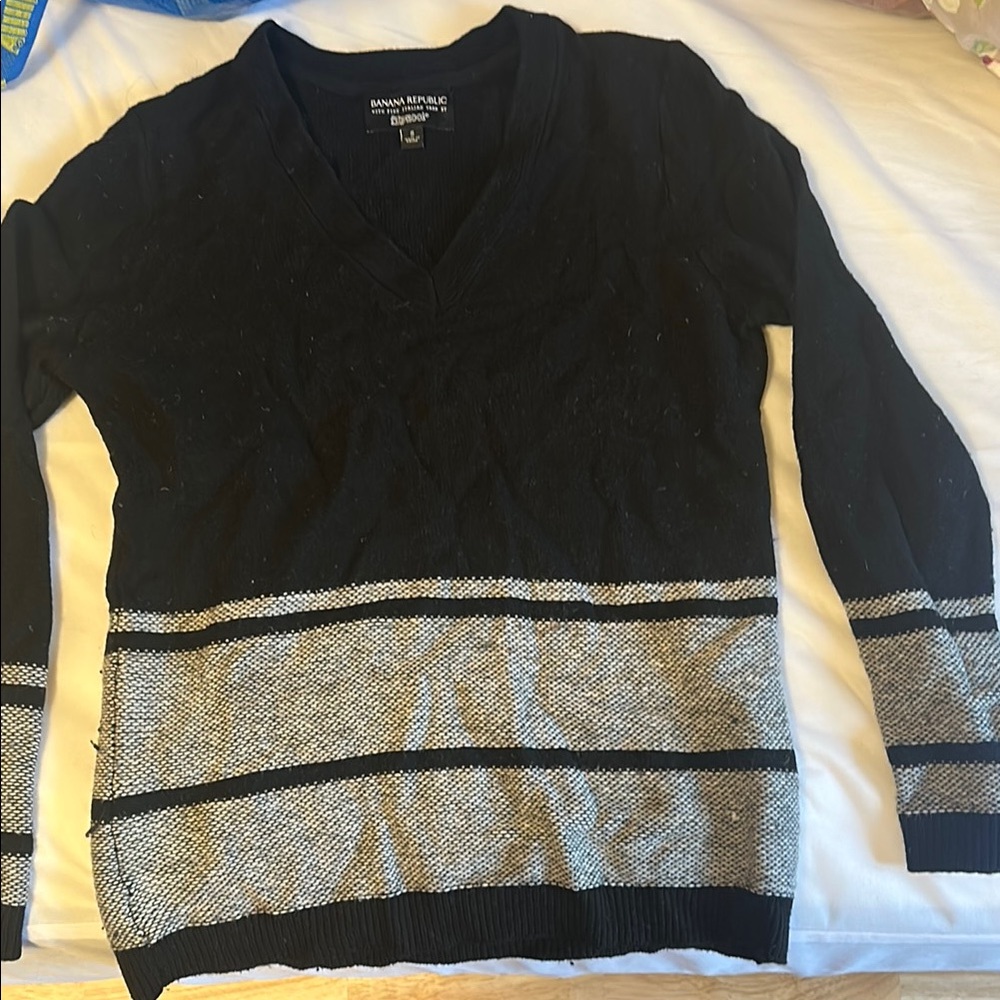 Black and Gray V-Neck Sweater
